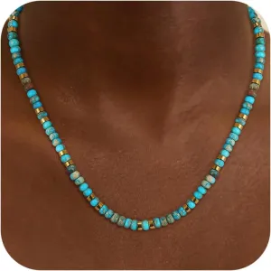 Boho Bead Natural Stone Necklace for Women - Boho Colorful Bead Choker Necklace Heart Pearl Star Necklaces Waterproof Jewelry Summer Beach Choker Necklaces for Women Girls Gifts