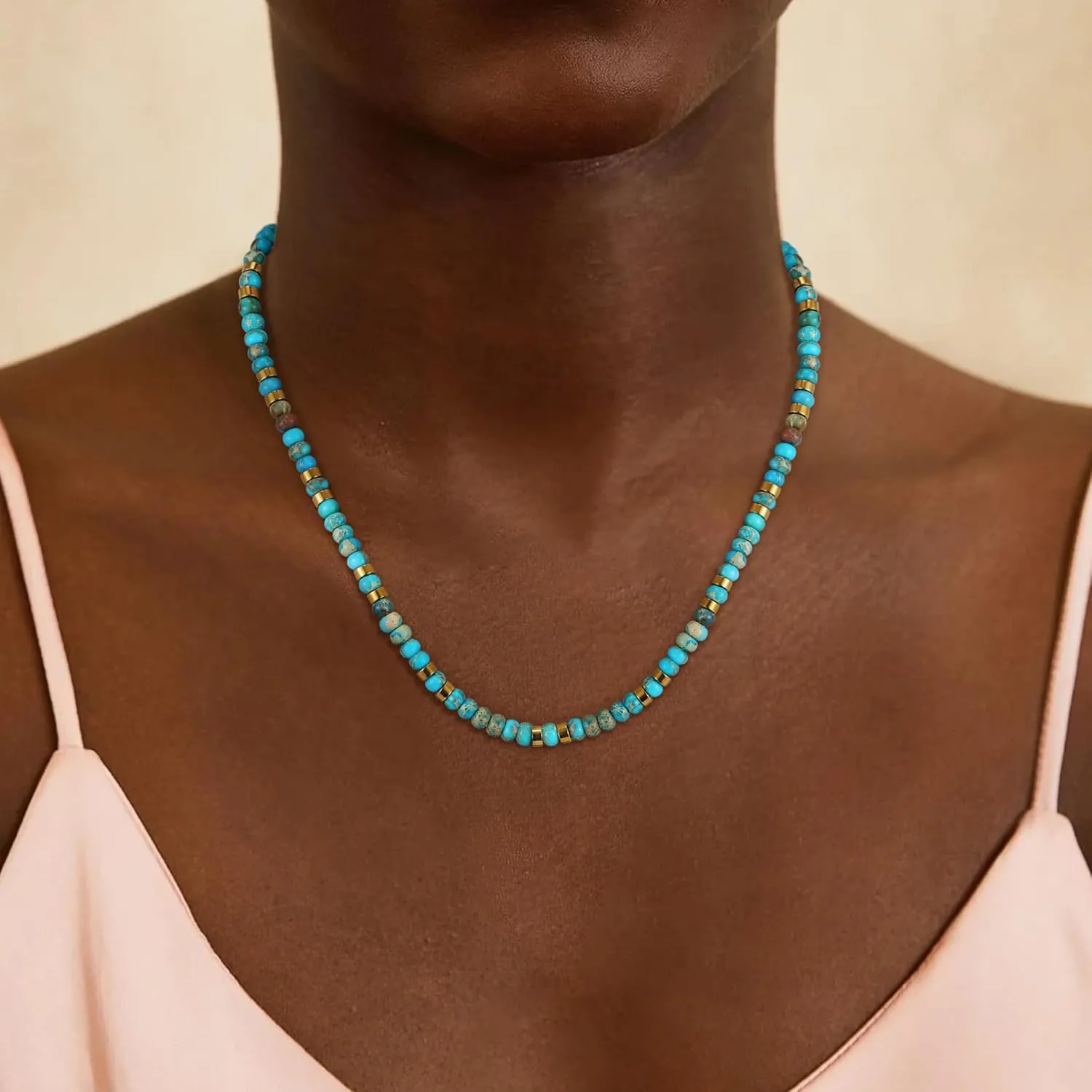 Boho Bead Natural Stone Necklace for Women - Boho Colorful Bead Choker Necklace Heart Pearl Star Necklaces Waterproof Jewelry Summer Beach Choker Necklaces for Women Girls Gifts