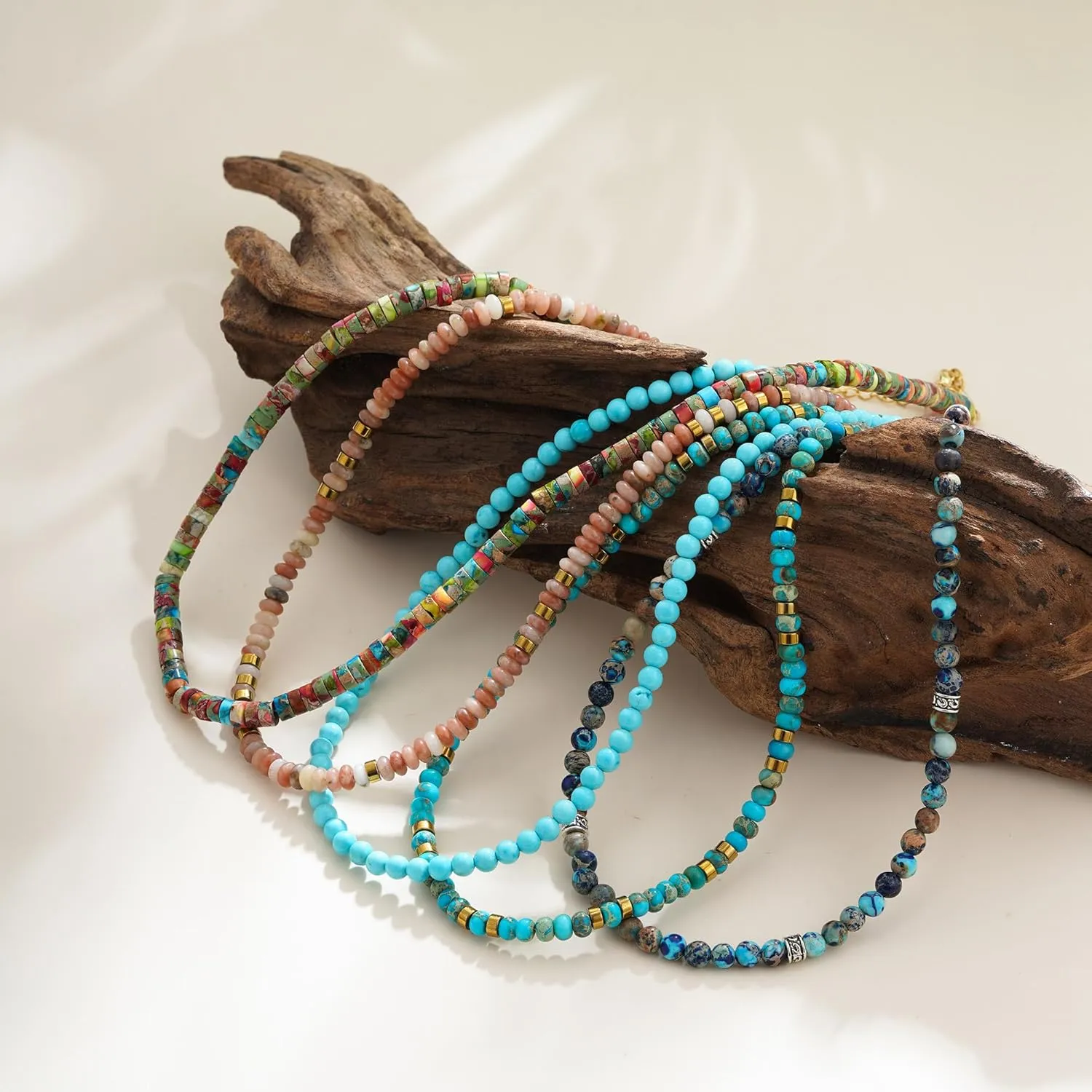 Boho Bead Natural Stone Necklace for Women - Boho Colorful Bead Choker Necklace Heart Pearl Star Necklaces Waterproof Jewelry Summer Beach Choker Necklaces for Women Girls Gifts