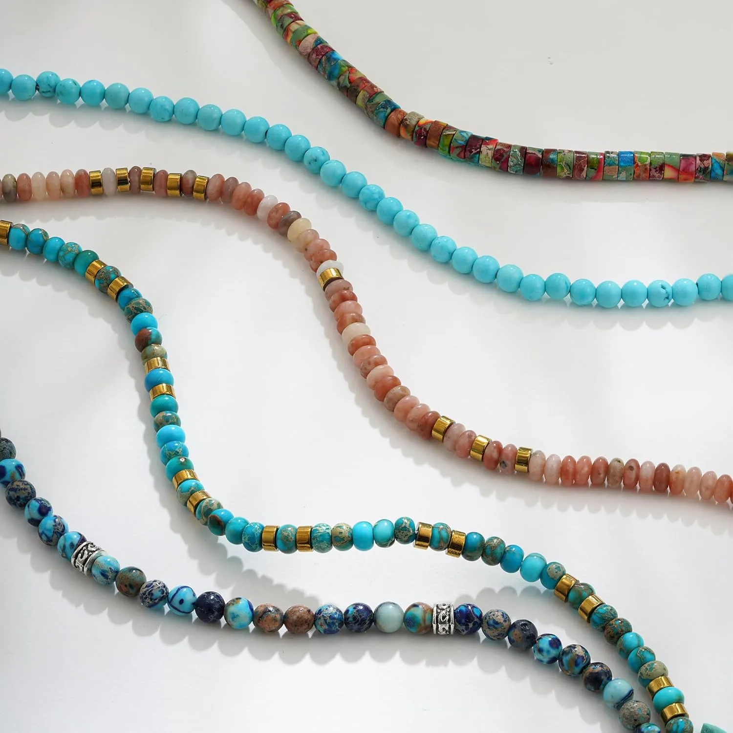 Boho Bead Natural Stone Necklace for Women - Boho Colorful Bead Choker Necklace Heart Pearl Star Necklaces Waterproof Jewelry Summer Beach Choker Necklaces for Women Girls Gifts