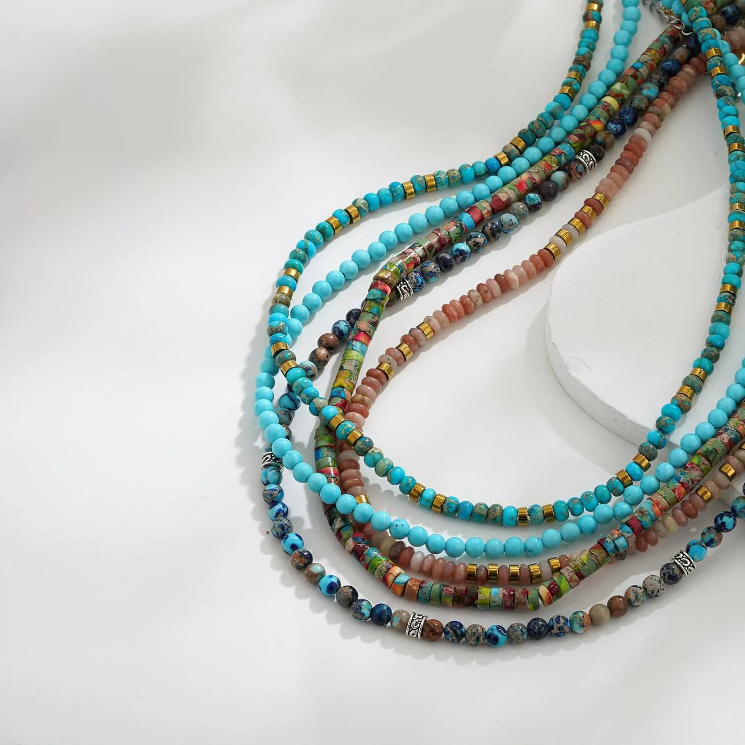 Boho Bead Natural Stone Necklace for Women - Boho Colorful Bead Choker Necklace Heart Pearl Star Necklaces Waterproof Jewelry Summer Beach Choker Necklaces for Women Girls Gifts
