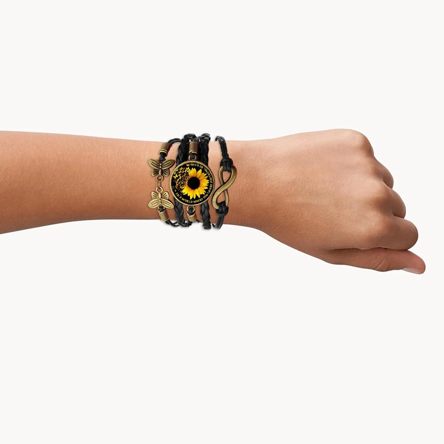 Boho Sunflower Gifts Sunflower Leather Bohemian Bracelet Birthday Gifts for Women Teens Granddaughter Wife Daughter Mom Friendship Bracelets for Her