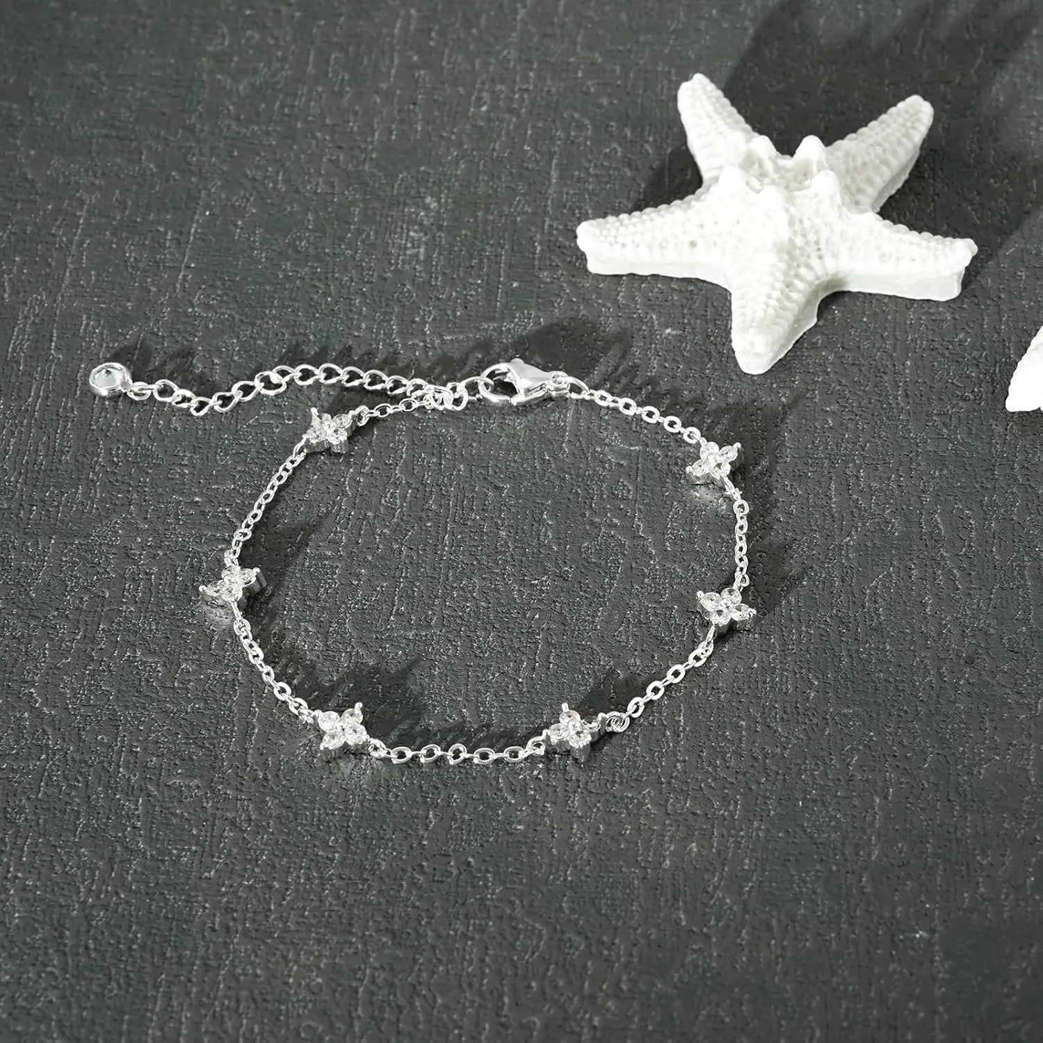 Bracelets for Women 14K Gold Silver Plated Ring Bracelet Hand Chain Dainty Evil Eye Heart Clover Daisy Cubic Zirconia Stackable Link Chain Hypoallergenic Body Jewelry Cute Trendy Gifts