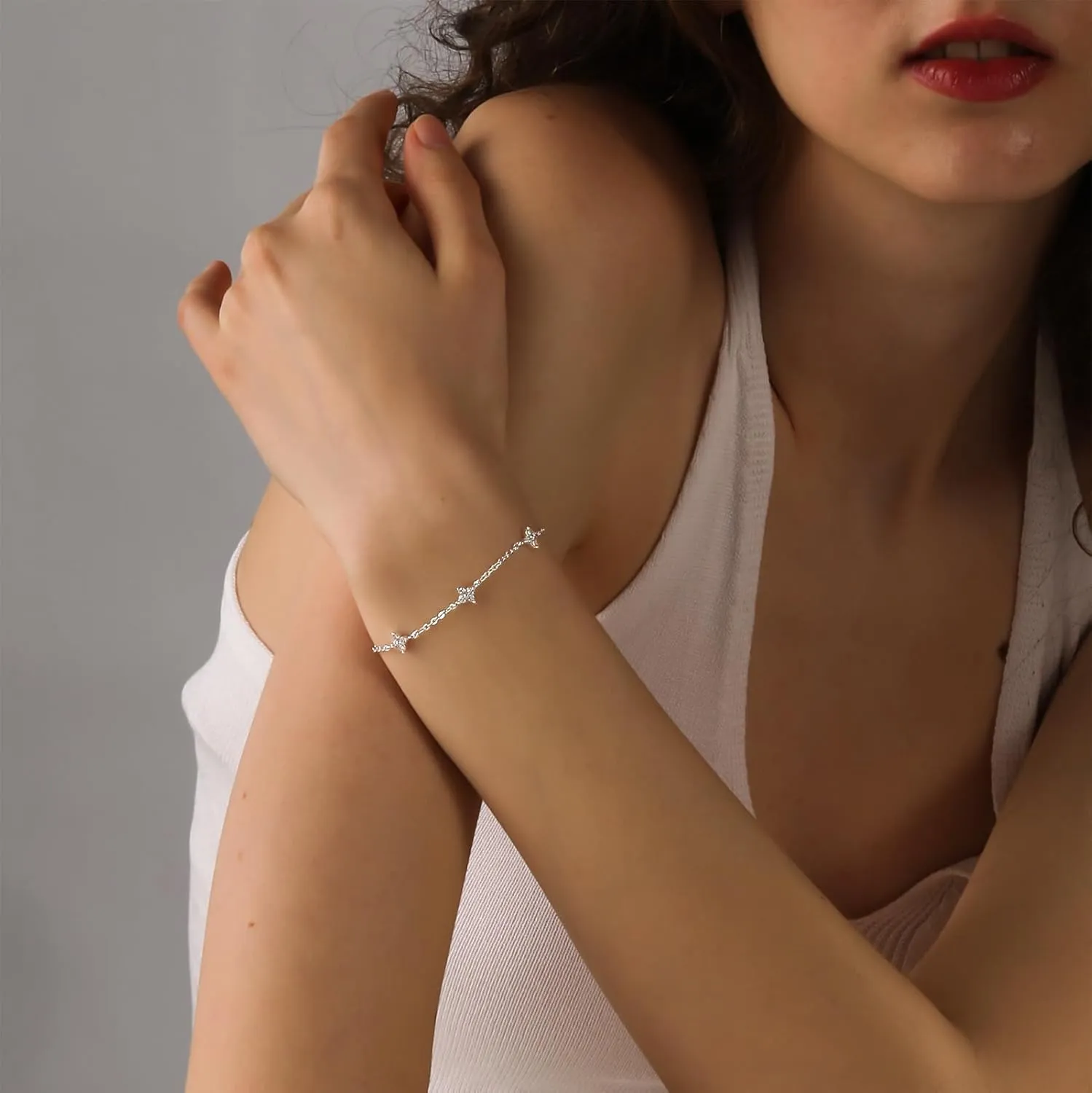 Bracelets for Women 14K Gold Silver Plated Ring Bracelet Hand Chain Dainty Evil Eye Heart Clover Daisy Cubic Zirconia Stackable Link Chain Hypoallergenic Body Jewelry Cute Trendy Gifts