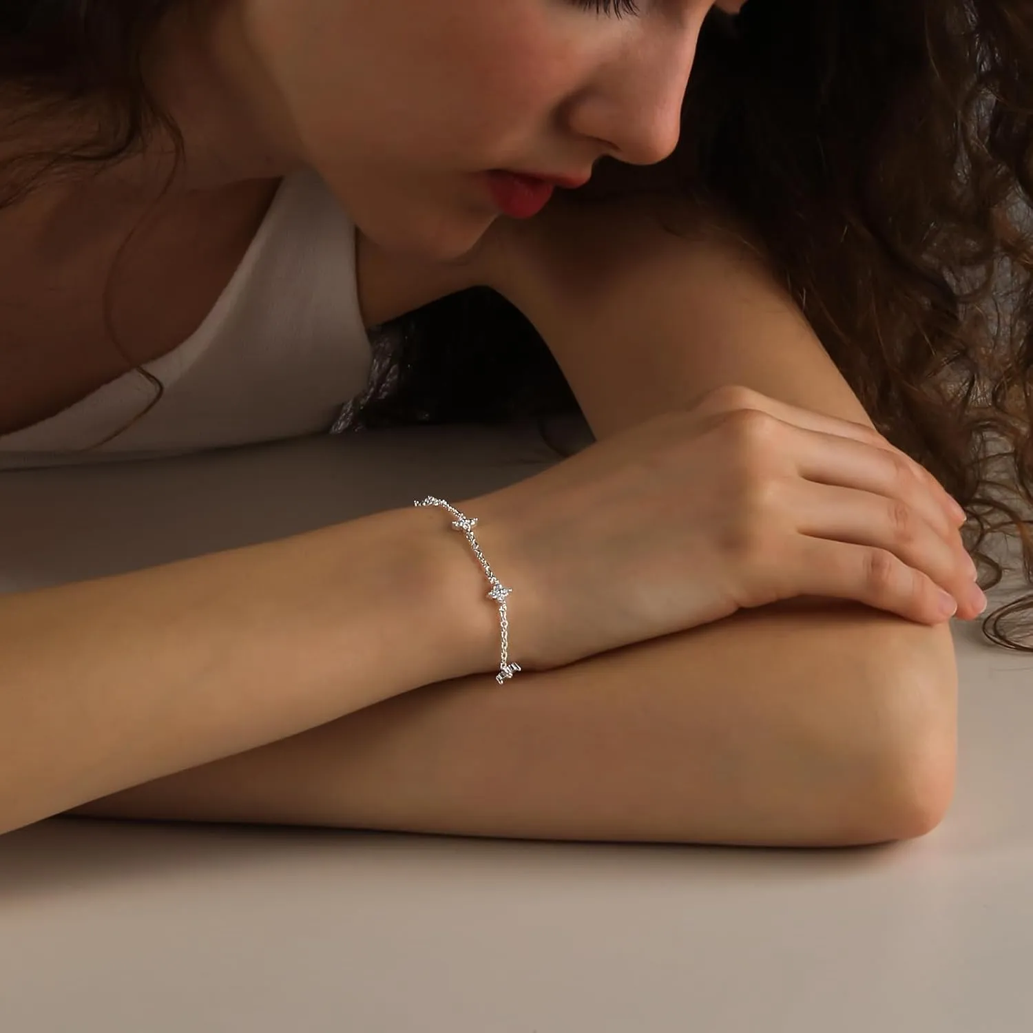 Bracelets for Women 14K Gold Silver Plated Ring Bracelet Hand Chain Dainty Evil Eye Heart Clover Daisy Cubic Zirconia Stackable Link Chain Hypoallergenic Body Jewelry Cute Trendy Gifts