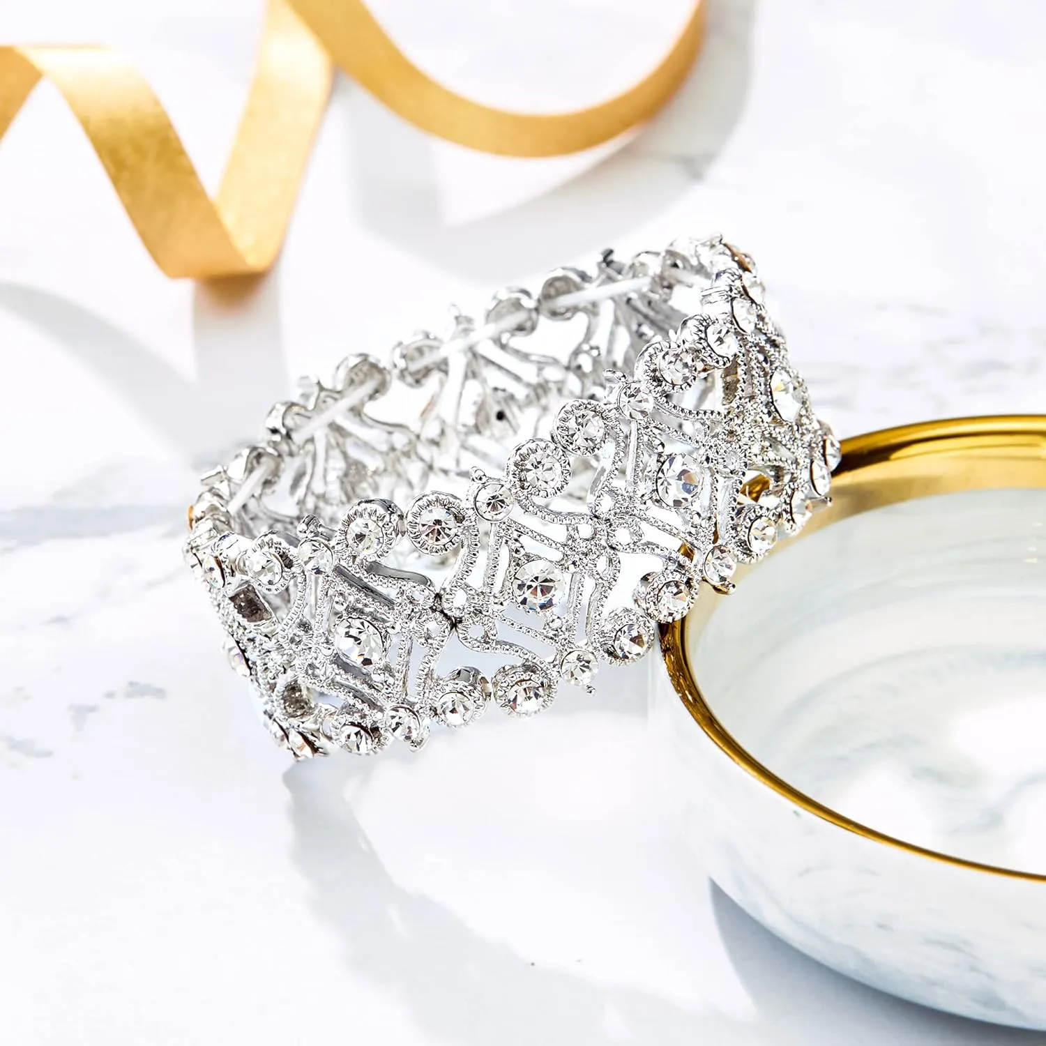 BriLove Women's Wedding Bridal Crystal Cluster Tennis Stretch Bracelet