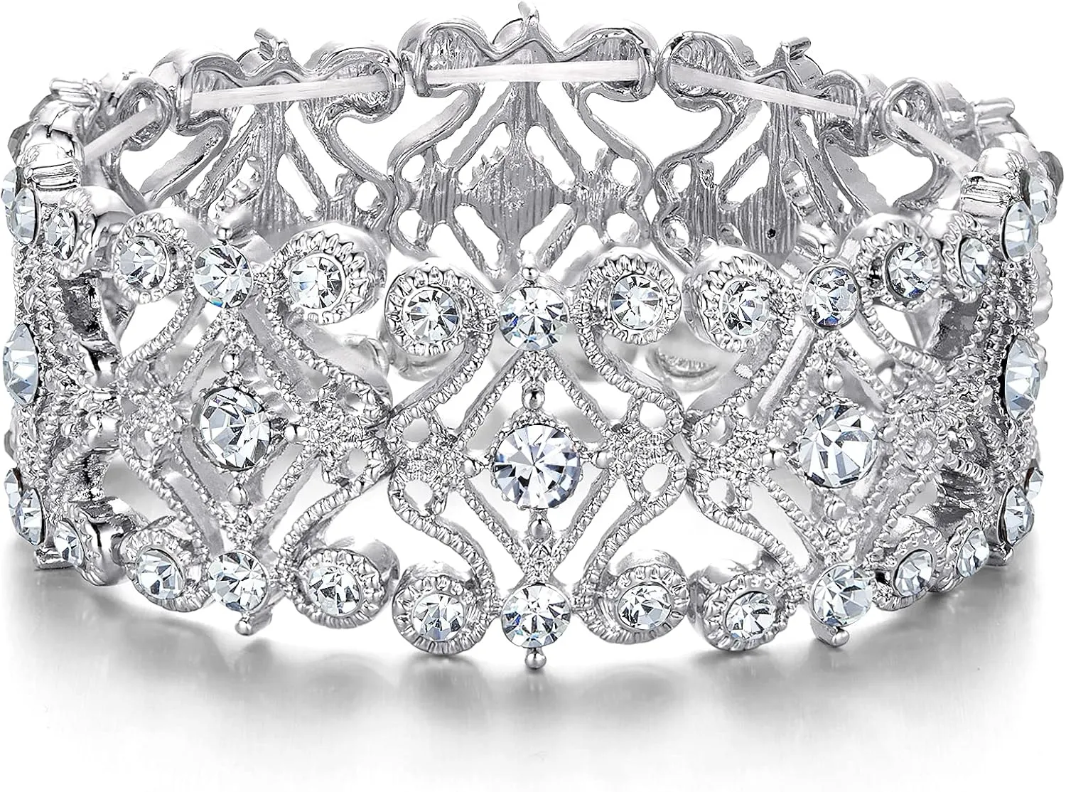 BriLove Women's Wedding Bridal Crystal Cluster Tennis Stretch Bracelet