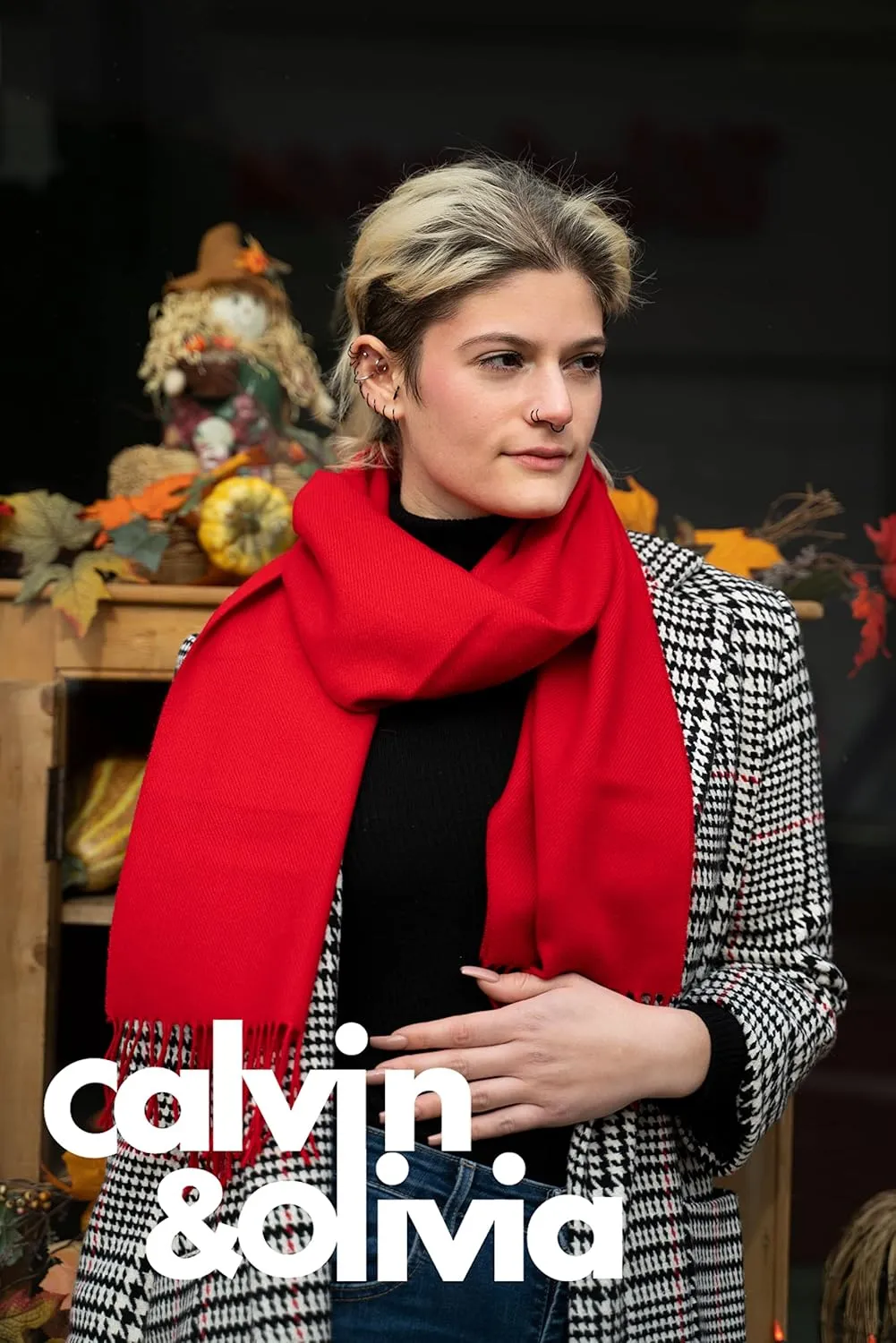 CALVIN & OLIVIA Women's Fall Winter Scarf Thick Classic Plaid Scarf Wrap Warmth Soft Oversized Cashmere Feel Scarves