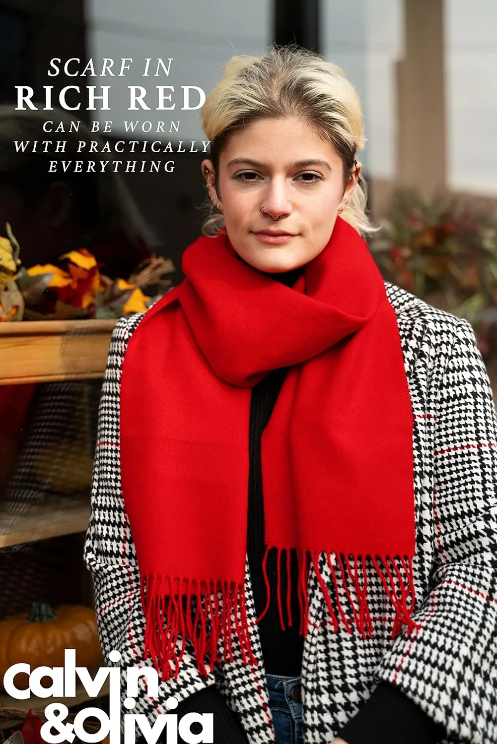 CALVIN & OLIVIA Women's Fall Winter Scarf Thick Classic Plaid Scarf Wrap Warmth Soft Oversized Cashmere Feel Scarves