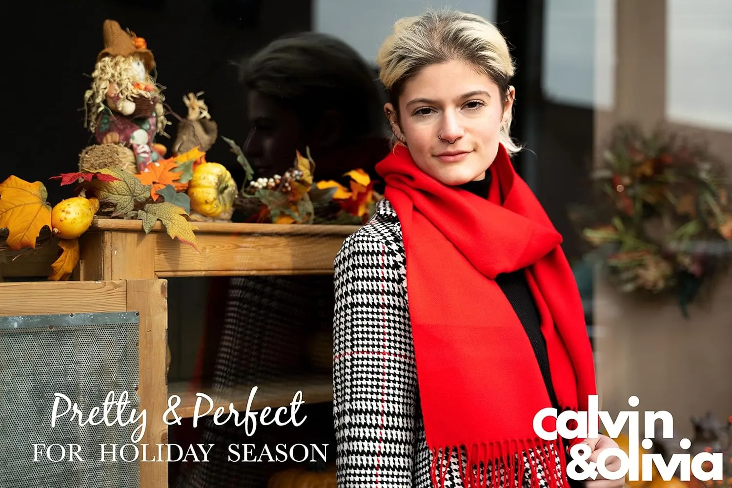 CALVIN & OLIVIA Women's Fall Winter Scarf Thick Classic Plaid Scarf Wrap Warmth Soft Oversized Cashmere Feel Scarves