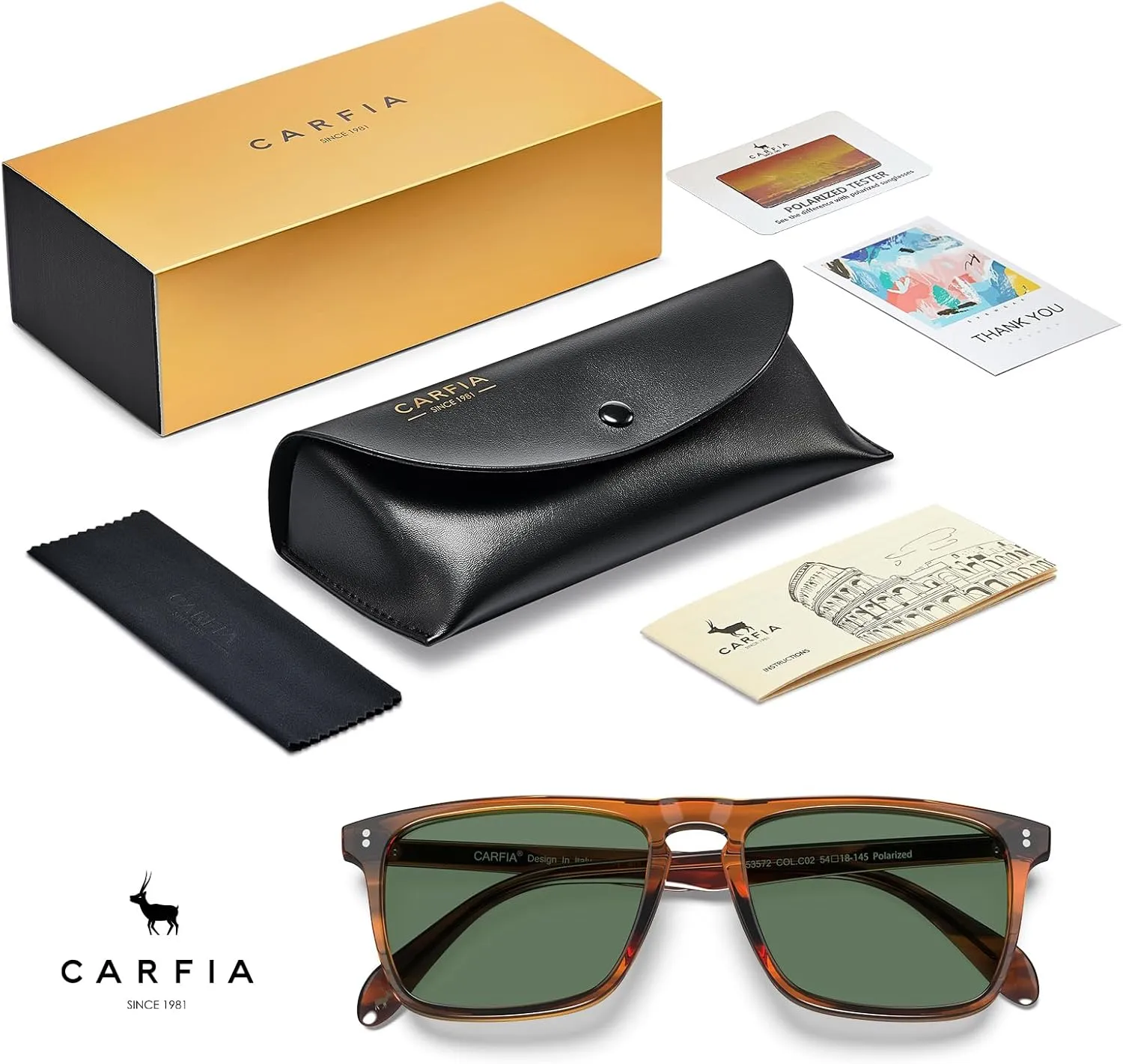 CARFIA Retro Polarized Sunglasses for Men UV Protection Hand-crafted Acetate Frame Fashion Cool Sun Glasses CA53572