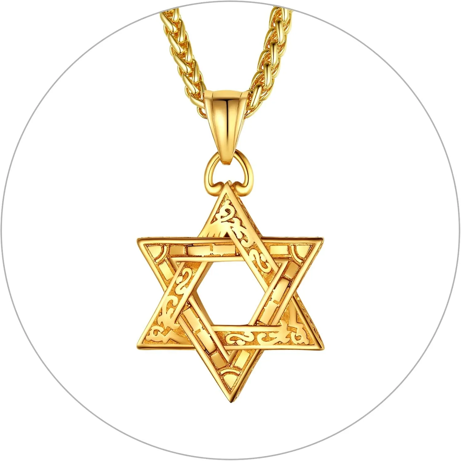 ChainsPro Star of David Necklace for Men 18K Gold/Stainless Steel/Black (Send Gift Box)