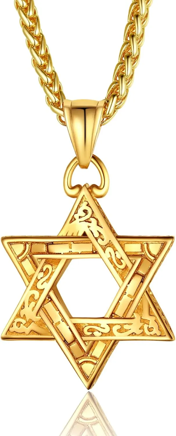ChainsPro Star of David Necklace for Men 18K Gold/Stainless Steel/Black (Send Gift Box)