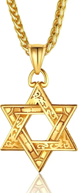 ChainsPro Star of David Necklace for Men 18K Gold/Stainless Steel/Black (Send Gift Box)