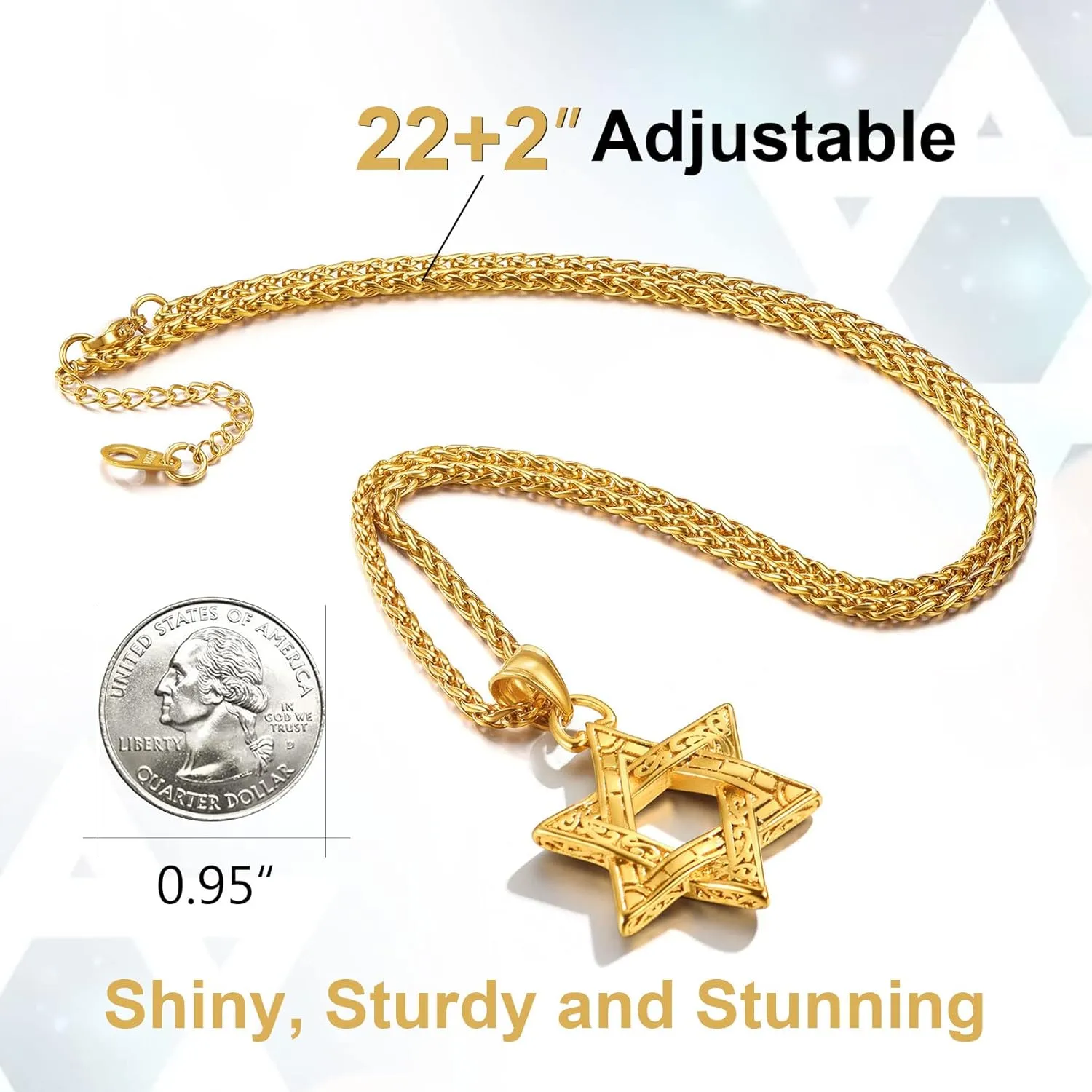 ChainsPro Star of David Necklace for Men 18K Gold/Stainless Steel/Black (Send Gift Box)