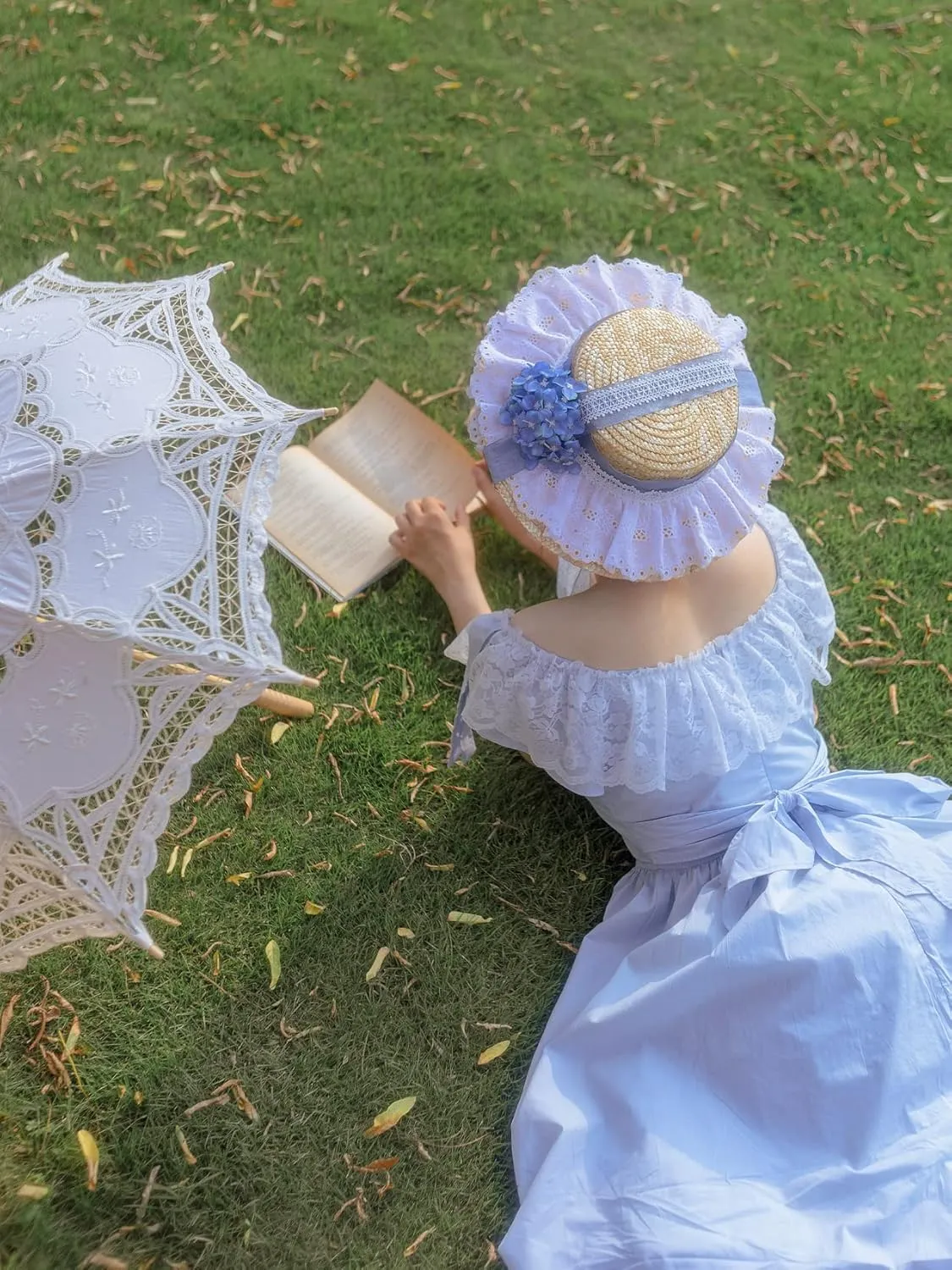 COSDREAMER Girls Women Victorian Tea Party Sun Hat Bows Flowers Straw Hats