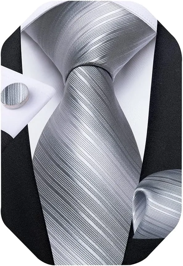 DiBanGu Mens Tie Set Silk Solid Paisley Necktie and Pocket Square Cufflinks Classic Formal Ties for Men Wedding Party