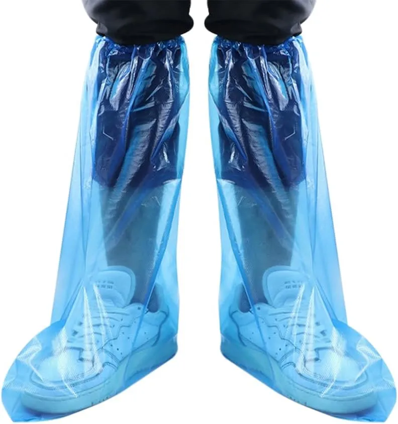 Disposable Shoe Covers Blue Rain Shoes and Boots Cover Plastic Long Shoe Cover Clear Waterproof Anti-Slip Overshoe for Women Men Water Boots Cover Rainy Day Use Cover (10 Pack(5 Pairs))