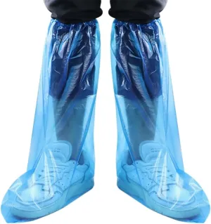 Disposable Shoe Covers Blue Rain Shoes and Boots Cover Plastic Long Shoe Cover Clear Waterproof Anti-Slip Overshoe for Women Men Water Boots Cover Rainy Day Use Cover (10 Pack(5 Pairs))