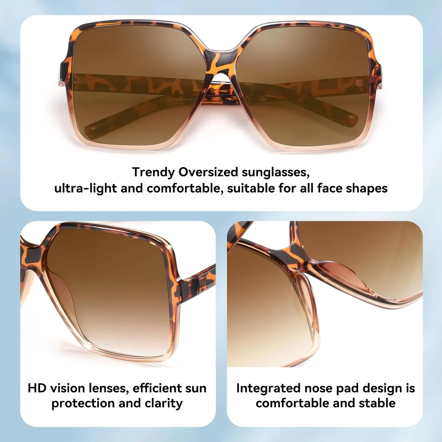 Dollger Oversized Square Sunglasses for Women Big Large Wide Fashion Shades for Men UV Protection Unisex