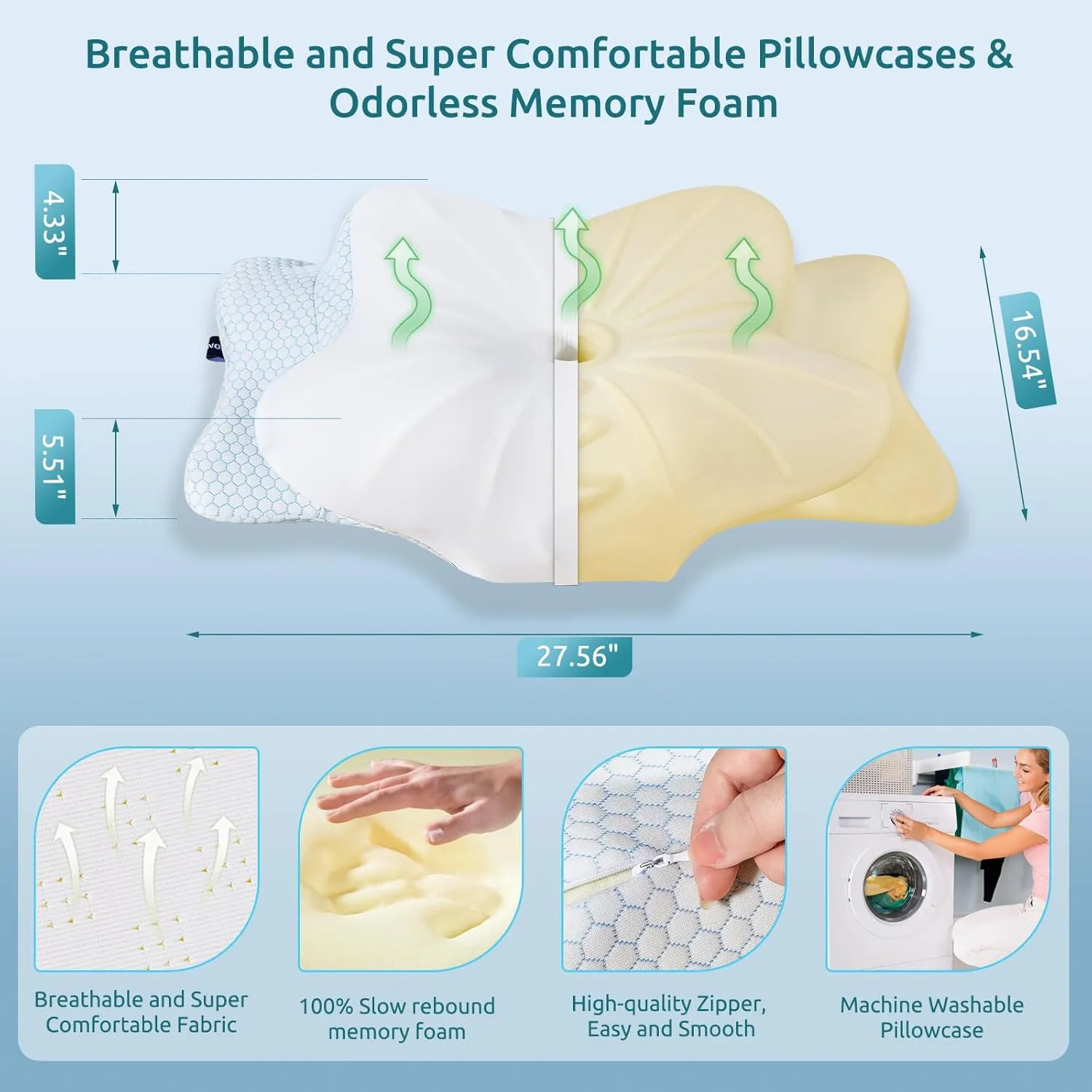 DONAMA Cervical Pillow for Neck and Shoulder,Contour Memory Foam Pillow,Ergonomic Neck Support Pillow for Side Back Stomach Sleepers with Pillowcase-King Size