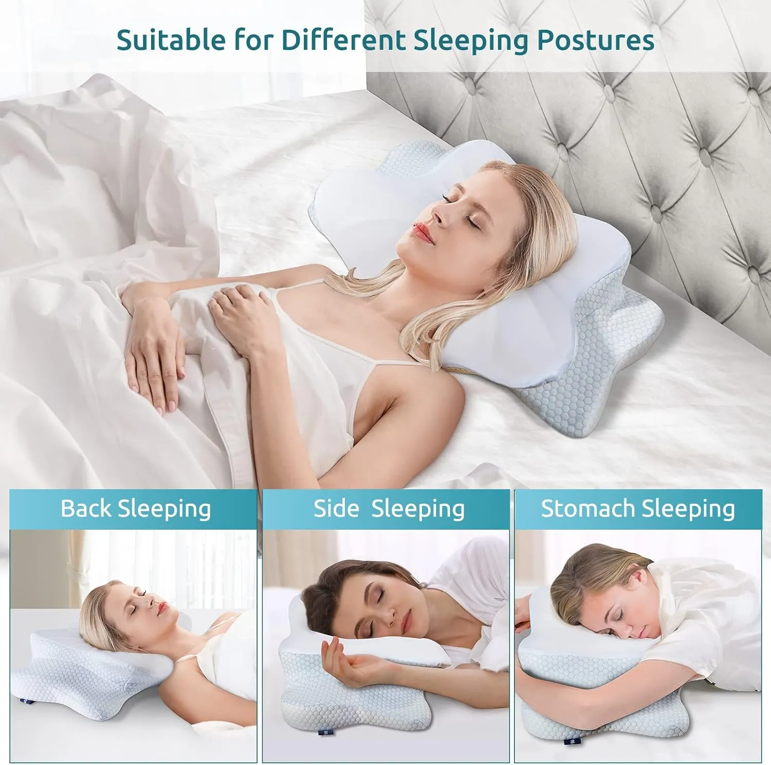 DONAMA Cervical Pillow for Neck and Shoulder,Contour Memory Foam Pillow,Ergonomic Neck Support Pillow for Side Back Stomach Sleepers with Pillowcase-King Size
