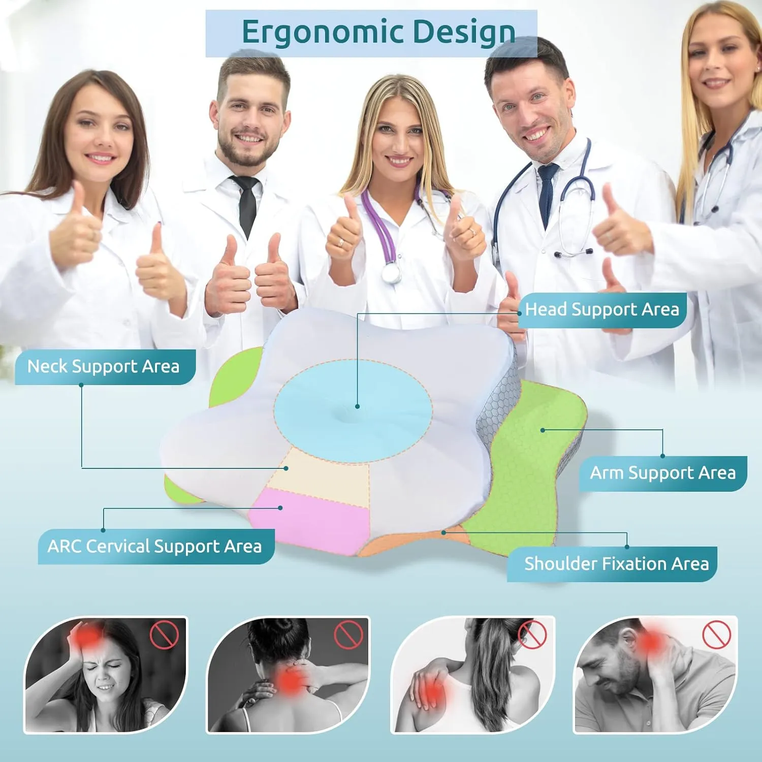DONAMA Cervical Pillow for Neck and Shoulder,Contour Memory Foam Pillow,Ergonomic Neck Support Pillow for Side Back Stomach Sleepers with Pillowcase-King Size