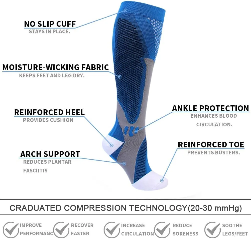 Double Couple 5 Pairs Wide Calf Compression Socks for Men Women Extra Plus Size Knee High Support