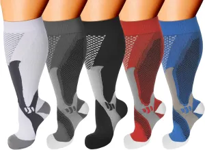 Double Couple 5 Pairs Wide Calf Compression Socks for Men Women Extra Plus Size Knee High Support