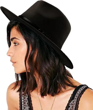 DRESHOW Women Classic Felt Fedora Wide Brim Floppy with Belt Buckle Panama Hat