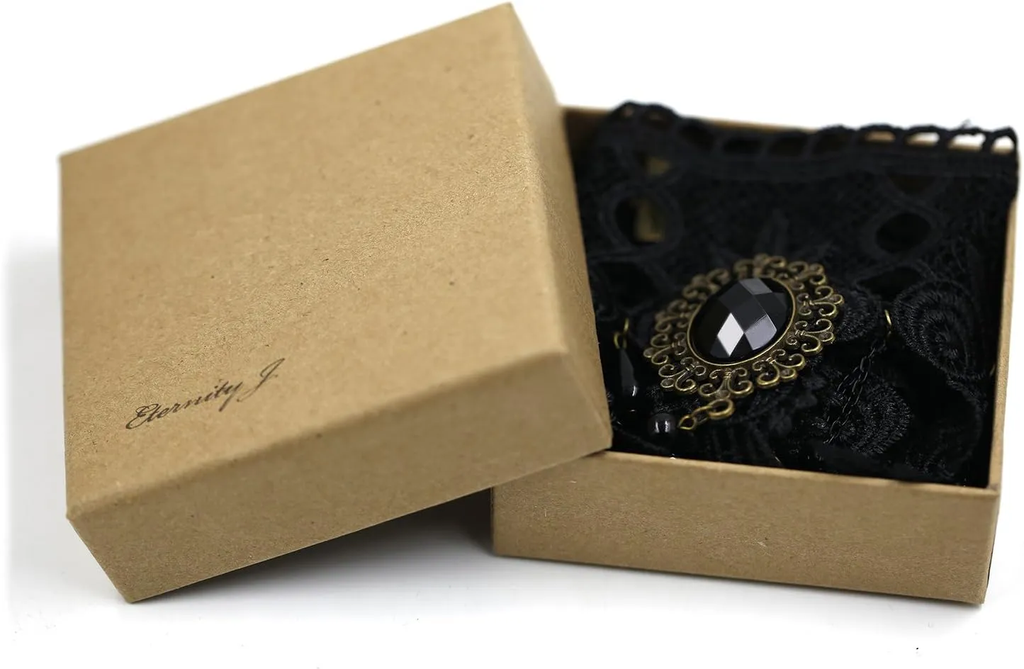 ETERNITY J. Elegant Vintage Princess Black Lace Gothic Statement Necklace Bracelet Victorian Choker Pendant Vampire Chain