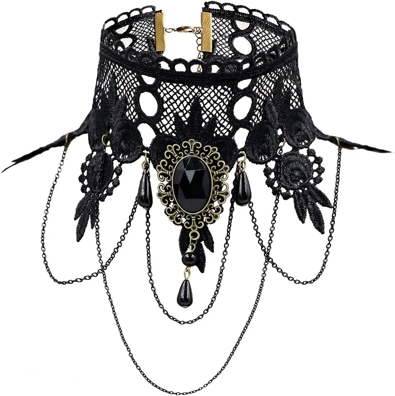 ETERNITY J. Elegant Vintage Princess Black Lace Gothic Statement Necklace Bracelet Victorian Choker Pendant Vampire Chain
