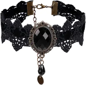 ETERNITY J. Retro Handmade Craft Lace Royal Court Vampire Choker Gothic Necklace Bracelet Black Pendant Chain