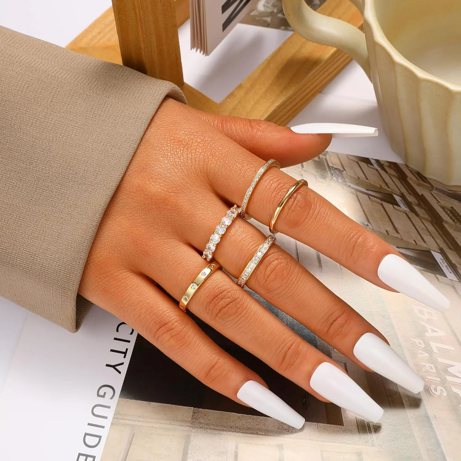 FAXHION Gold Rings for Women Non Tarnish, 14k Gold Plated Dainty Stacking Cubic Zirconia Thumb Rings, Gold Knuckle Women Rings Set Jewelry Size 5-10