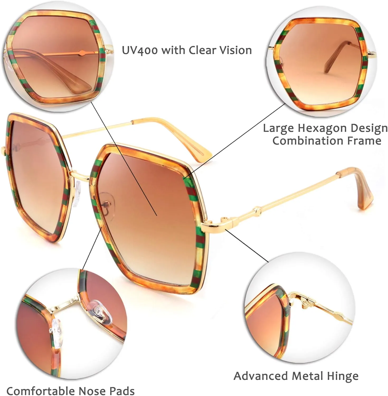 FEISEDY Women Large Hexagon Inspired Sunglasses Fashion Irregular Design Style Geometric B2503