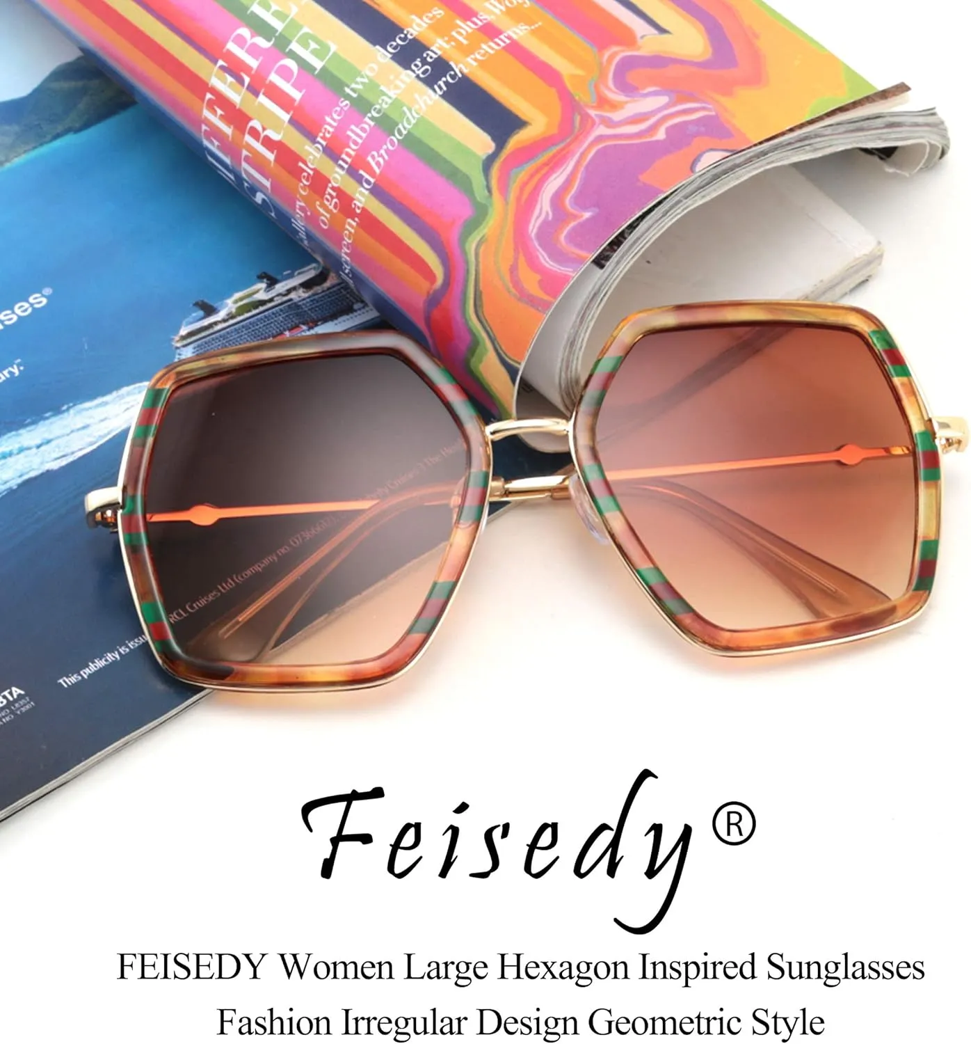 FEISEDY Women Large Hexagon Inspired Sunglasses Fashion Irregular Design Style Geometric B2503