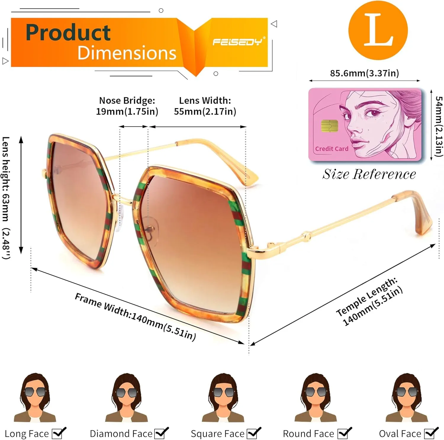 FEISEDY Women Large Hexagon Inspired Sunglasses Fashion Irregular Design Style Geometric B2503