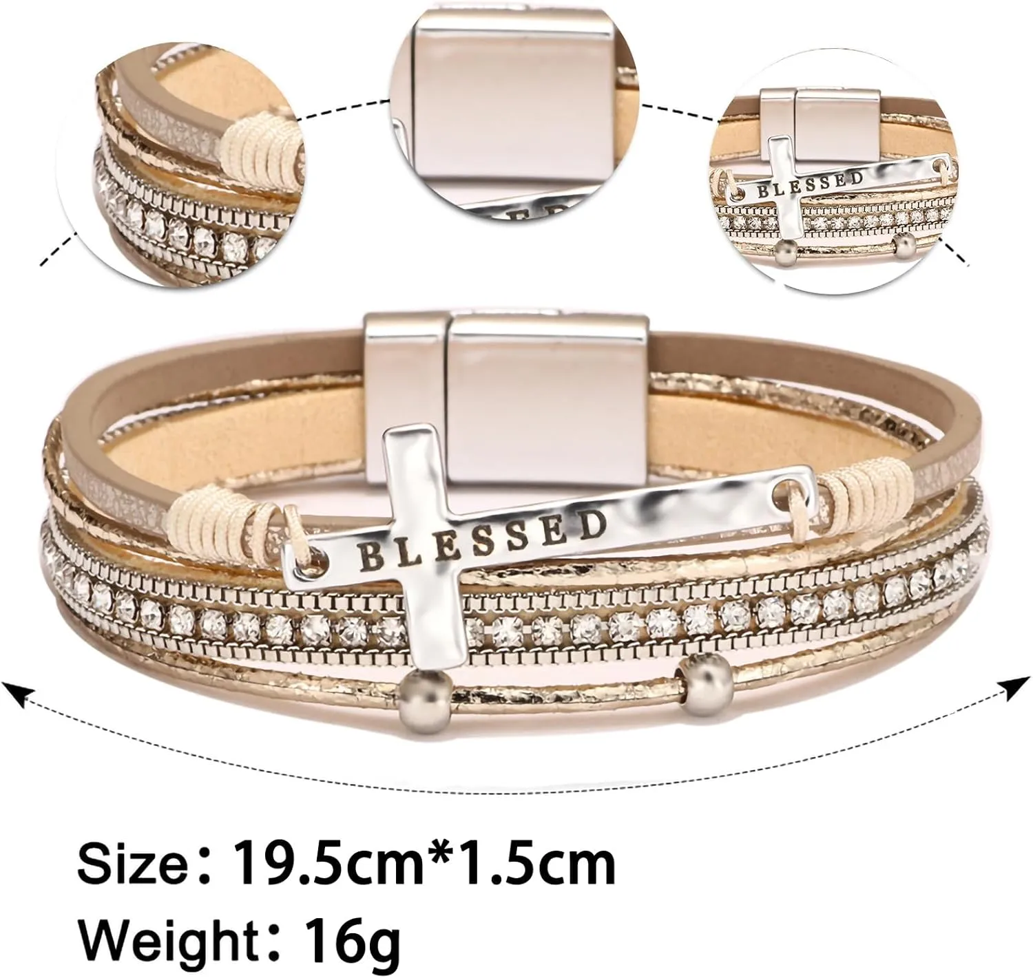 Fesciory Leopard Bracelet for Women, Boho Leather Wrap Multi-Layer Pearl Crystal Bracelet Bangle Jewelry