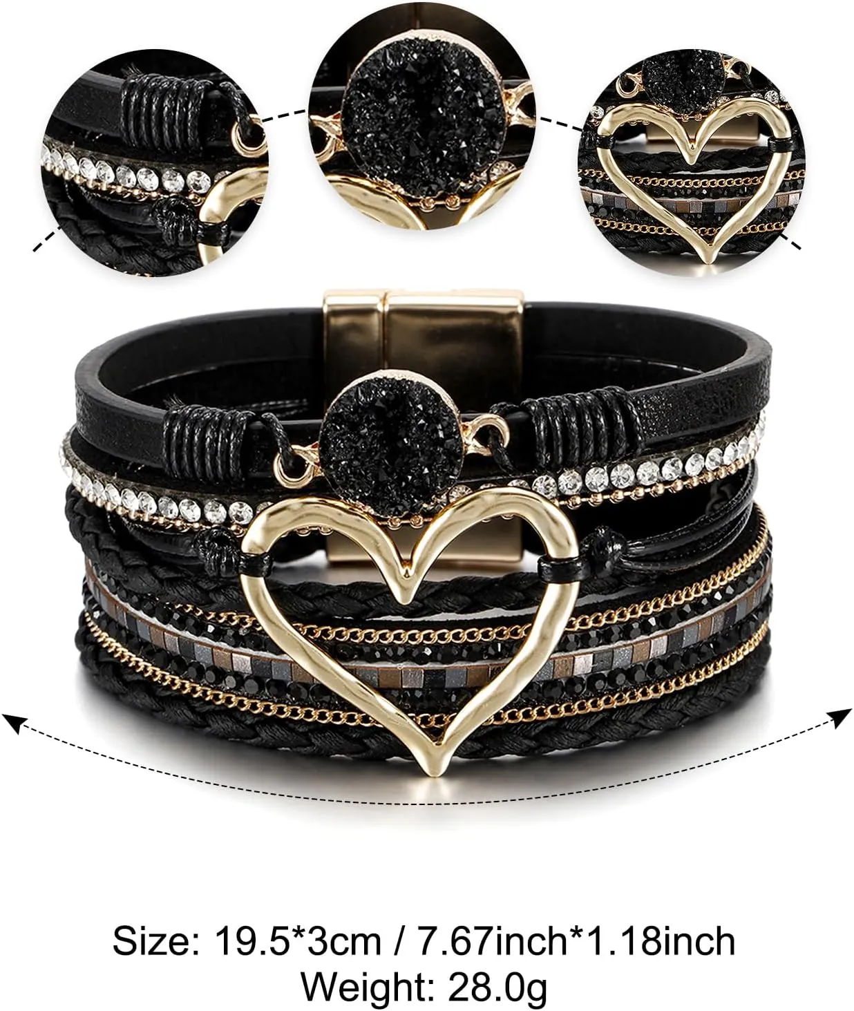 Fesciory Leopard Bracelet for Women, Boho Leather Wrap Multi-Layer Pearl Crystal Bracelet Bangle Jewelry