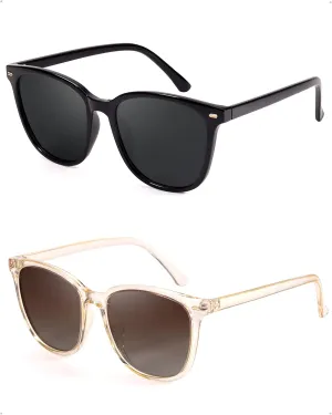 FIMILU 2 Packs Sunglasses for Women Polarized UV400 Protection Lens Big Frame Fashion Glasses Trendy Stylish Shade