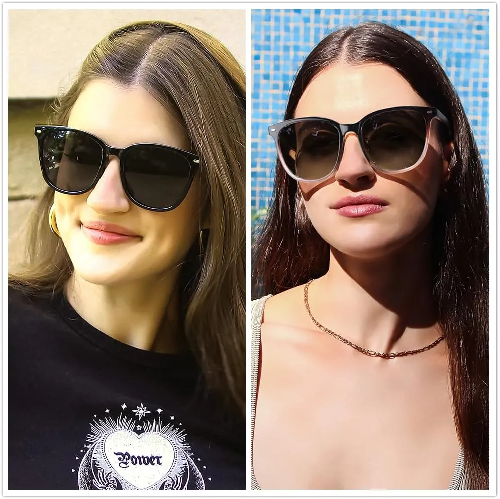 FIMILU 2 Packs Sunglasses for Women Polarized UV400 Protection Lens Big Frame Fashion Glasses Trendy Stylish Shade