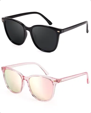 FIMILU 2 Packs Sunglasses for Women Polarized UV400 Protection Lens Big Frame Fashion Glasses Trendy Stylish Shade