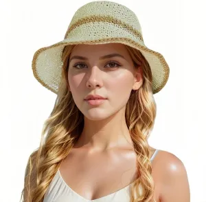 Floppy Big Beach Straw Hats for Women Foldable Summer Wide Brim Packable Sun Hat Womens Travel Straw Fedora Hat