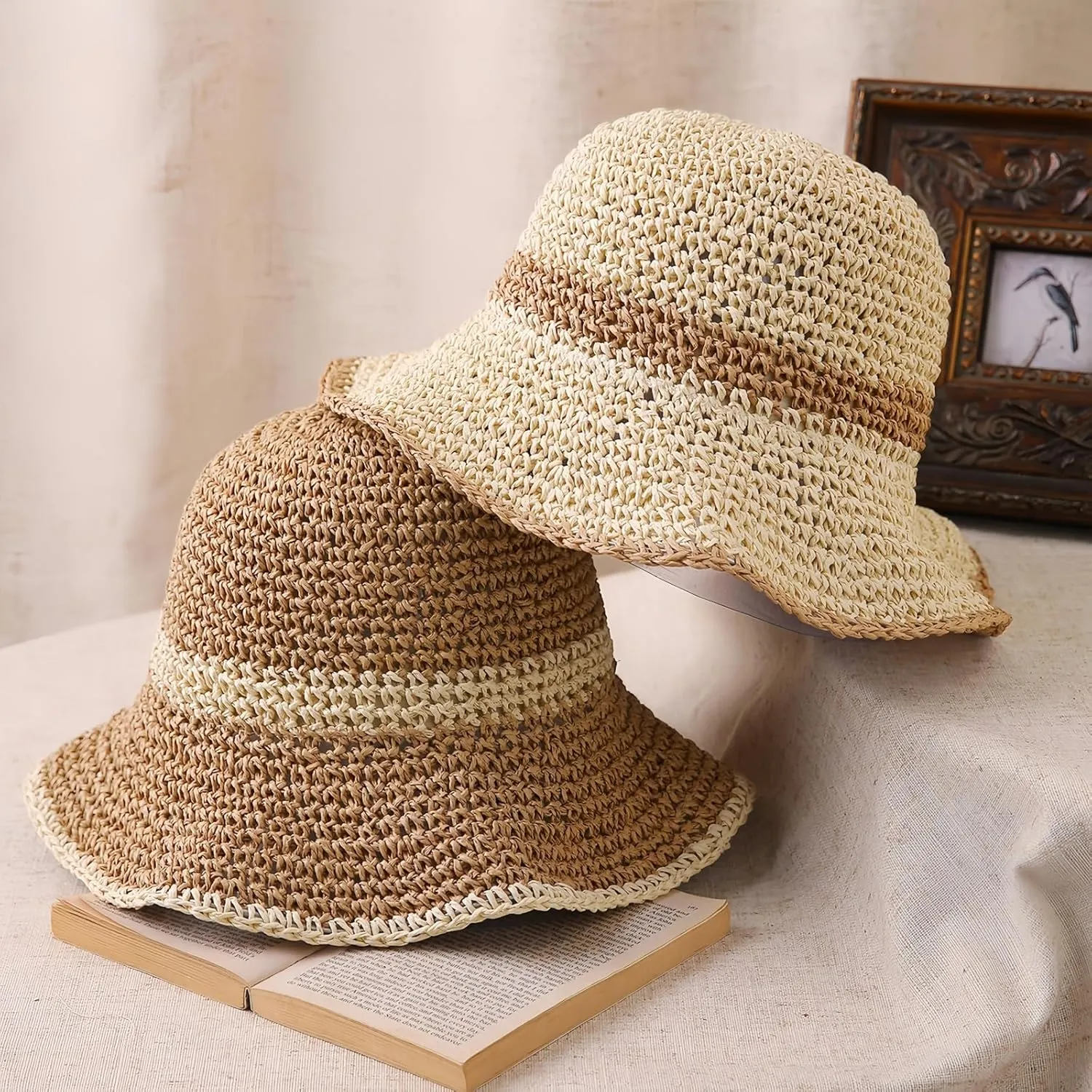Floppy Big Beach Straw Hats for Women Foldable Summer Wide Brim Packable Sun Hat Womens Travel Straw Fedora Hat