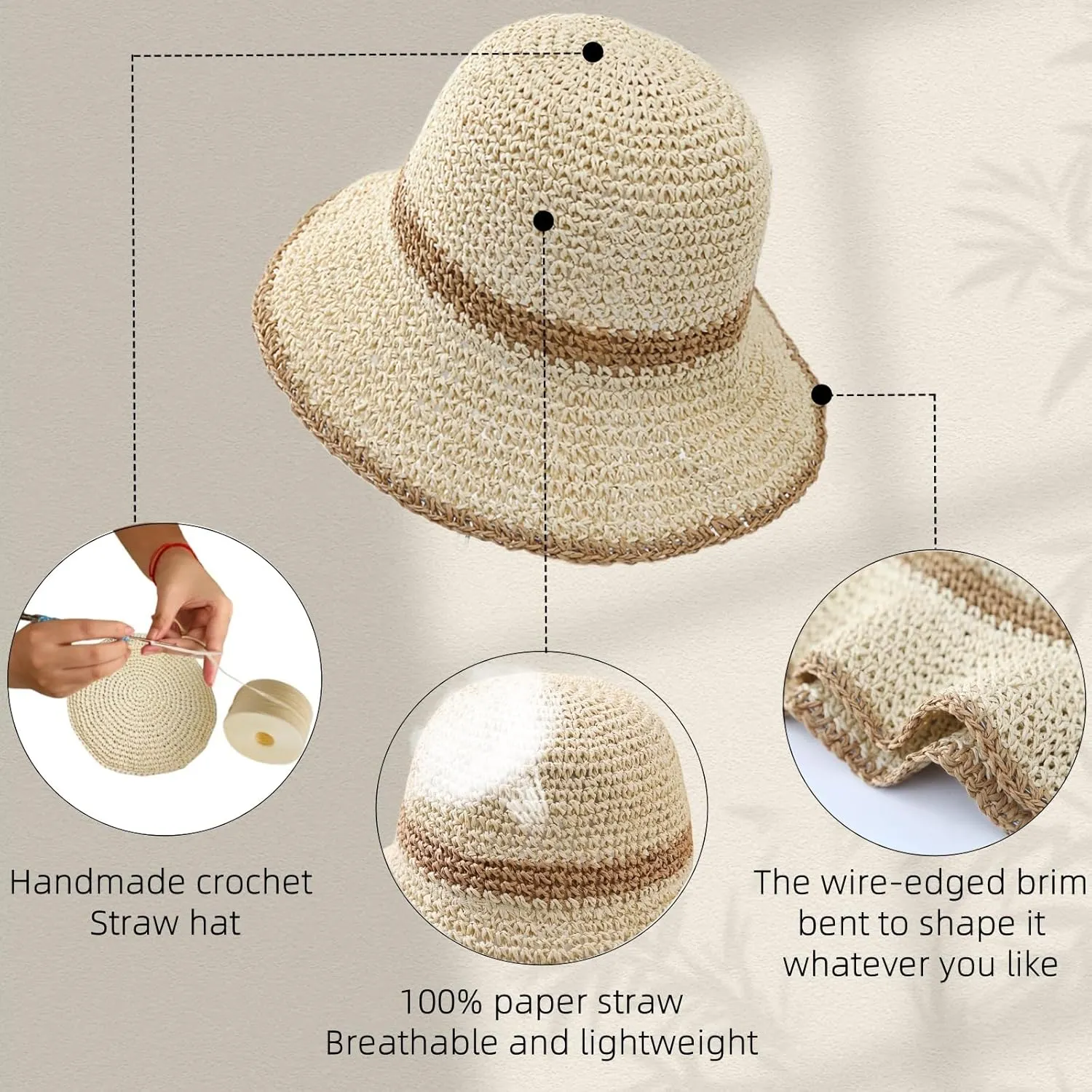 Floppy Big Beach Straw Hats for Women Foldable Summer Wide Brim Packable Sun Hat Womens Travel Straw Fedora Hat