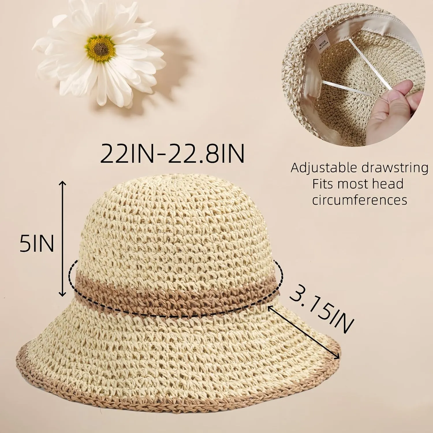 Floppy Big Beach Straw Hats for Women Foldable Summer Wide Brim Packable Sun Hat Womens Travel Straw Fedora Hat