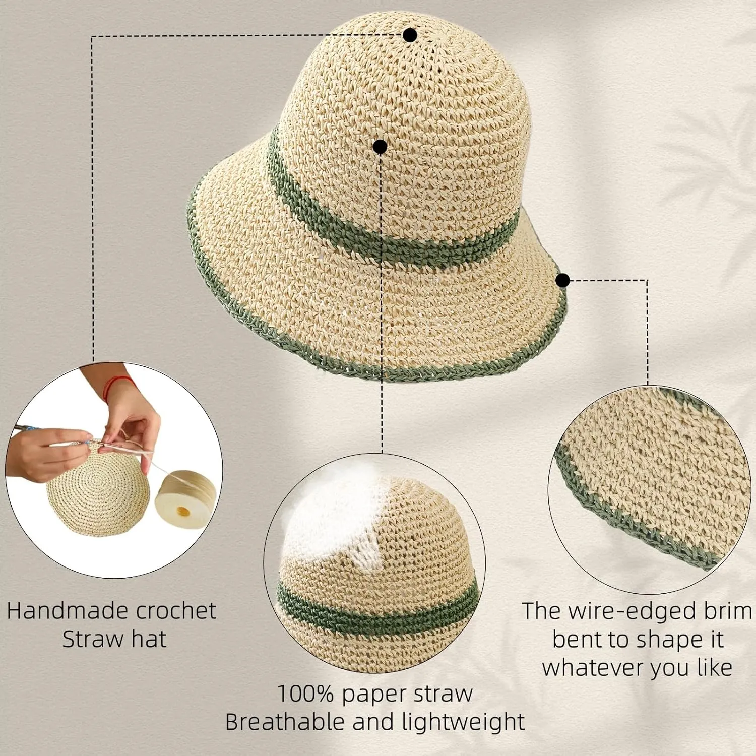 Floppy Big Beach Straw Hats for Women Foldable Summer Wide Brim Packable Sun Hat Womens Travel Straw Fedora Hat