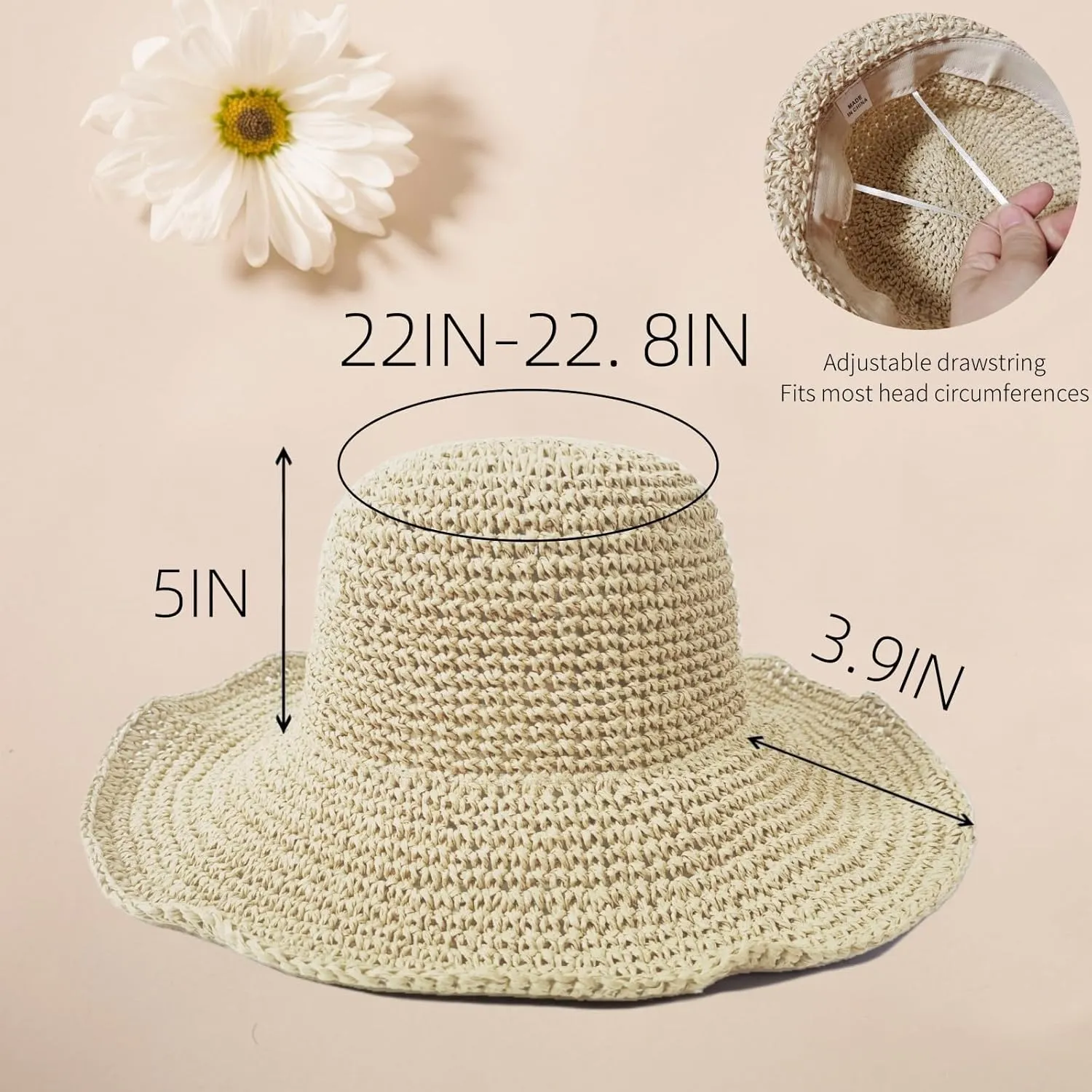 Floppy Big Beach Straw Hats for Women Foldable Summer Wide Brim Packable Sun Hat Womens Travel Straw Fedora Hat