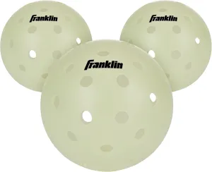 Franklin Sports Glow in The Dark Outdoor Pickleballs - Light Up Pickleball Balls for Nighttime Pickleball - Glow in The Dark Green Pickleball Balls - Charge in Indoor Light   Sunlight