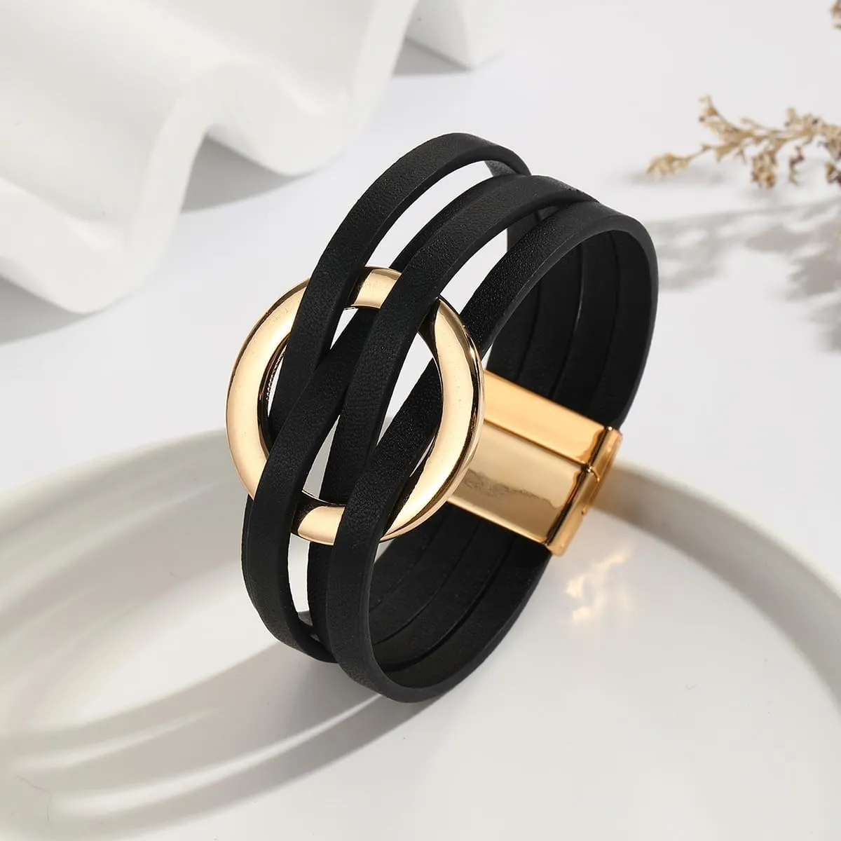 Fuqimanman2020 Circle Charm Leather Wrap Bracelet Boho Handmade Layered Cuff Bracelets for Women Teen Bohemian Multi Strand Bangle Bracelets Holiday Jewelry